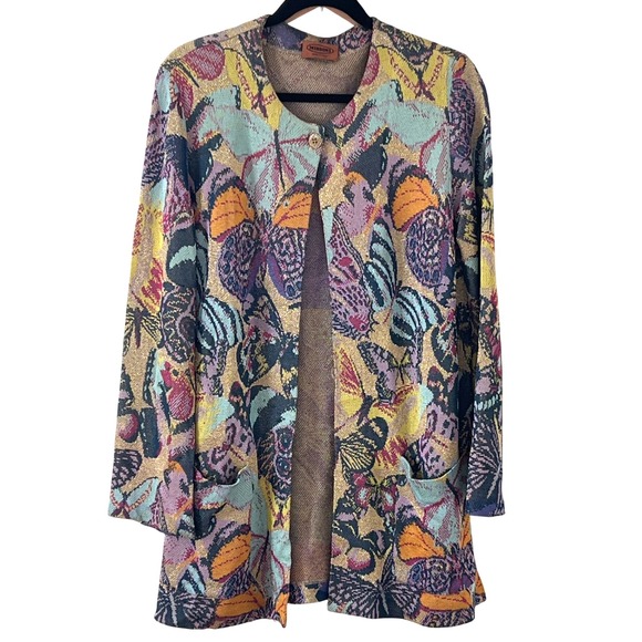 Missoni 1970s Vintage Metallic Knit Butterfly One Button Cardigan‎ VGVC Sweater
